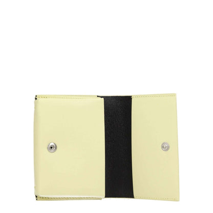 Jil Sander Yellow Leather Cardholder with button closure and 3 card slots, featuring front logo design, size 7.5×10 cm, lemon color.
