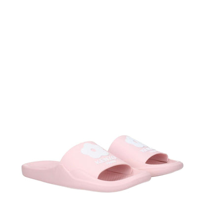Kenzo Pink Cotton Slippers with front logo and open toe design, featuring low and flat rubber sole. MPN: FE52MU110P5134.