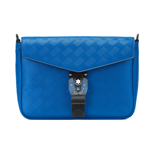 Blue MONTBLANC LEATHER Mod. EXTREME 3.0 ENVELOPE BAG - M LOCK 4810, unisex leather bag with official packaging, front view