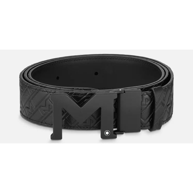 MONTBLANC LEATHER Mod. M BUCKLE EMBOSSED REVERSIBLE LEATHER BELT in official box for gents.