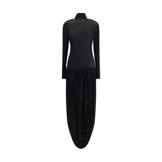 Magda Butrym Long turtleneck Dress with wrap silhouette and draped skirt, showcasing elegant design and sophisticated style.