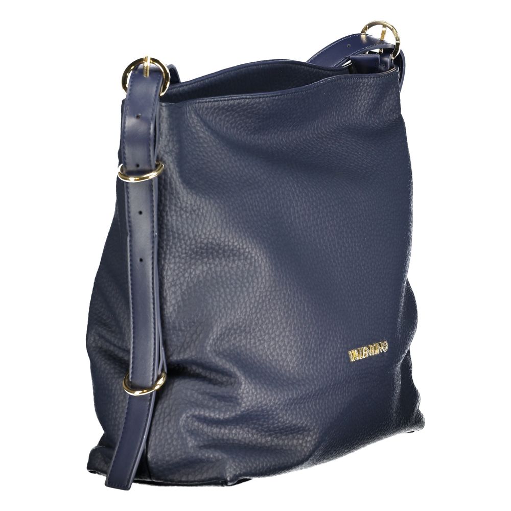 Mario Valentino Blue Polyethylene Handbag with adjustable shoulder handle, zip closure, logo, and contrasting details.