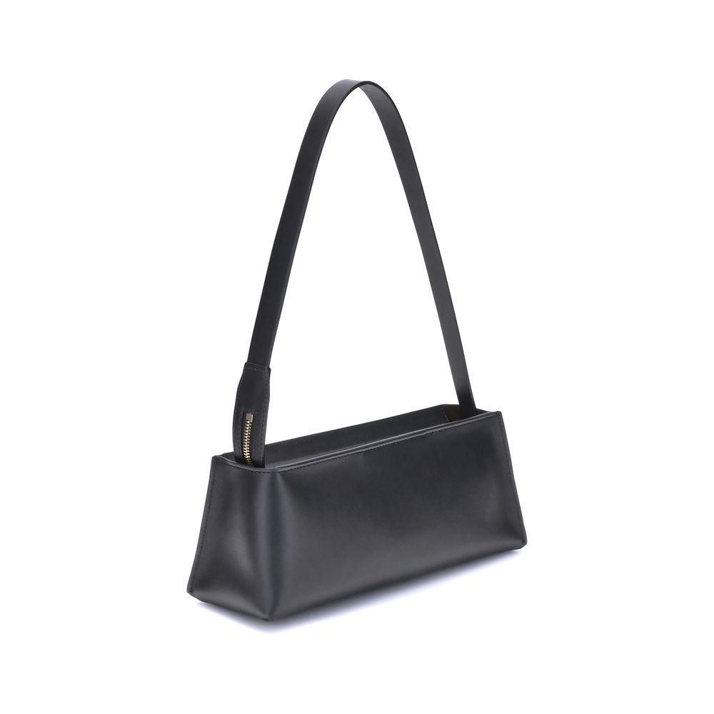 Marni Black Calf Leather Bos Taurus Shoulder Bag with contrast logo, zipper closure, and single handle, contemporary design.