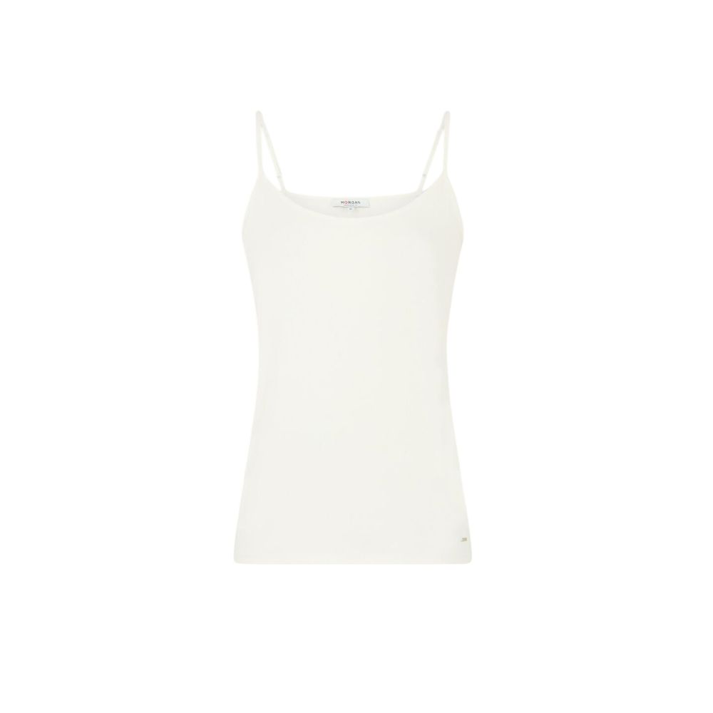 Morgan De Toi Cream Cotton Tank Tops with thin straps and rounded neckline for versatile styling.