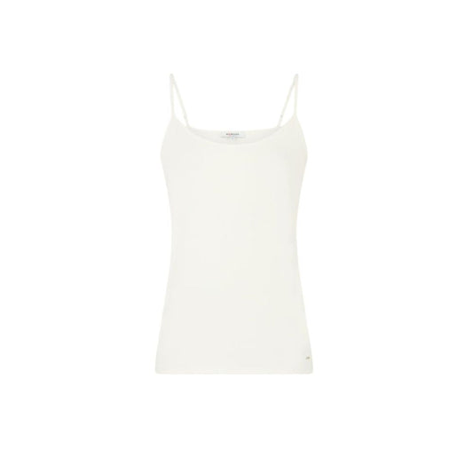 Morgan De Toi Cream Cotton Tank Tops with thin straps and rounded neckline for versatile styling.