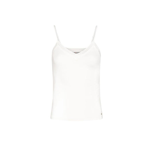 Morgan De Toi Cream Viscose Tank Tops with lace insert and thin straps for a feminine, elegant look.