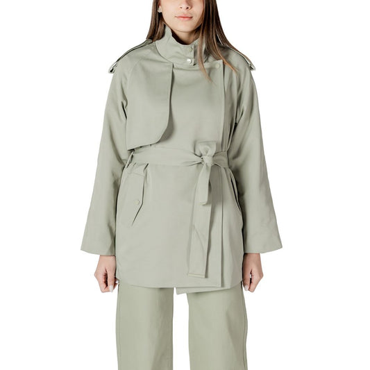 Morgan De Toi Green Cotton Parka on model showcasing stylish and modern design with waist belt for perfect fit.