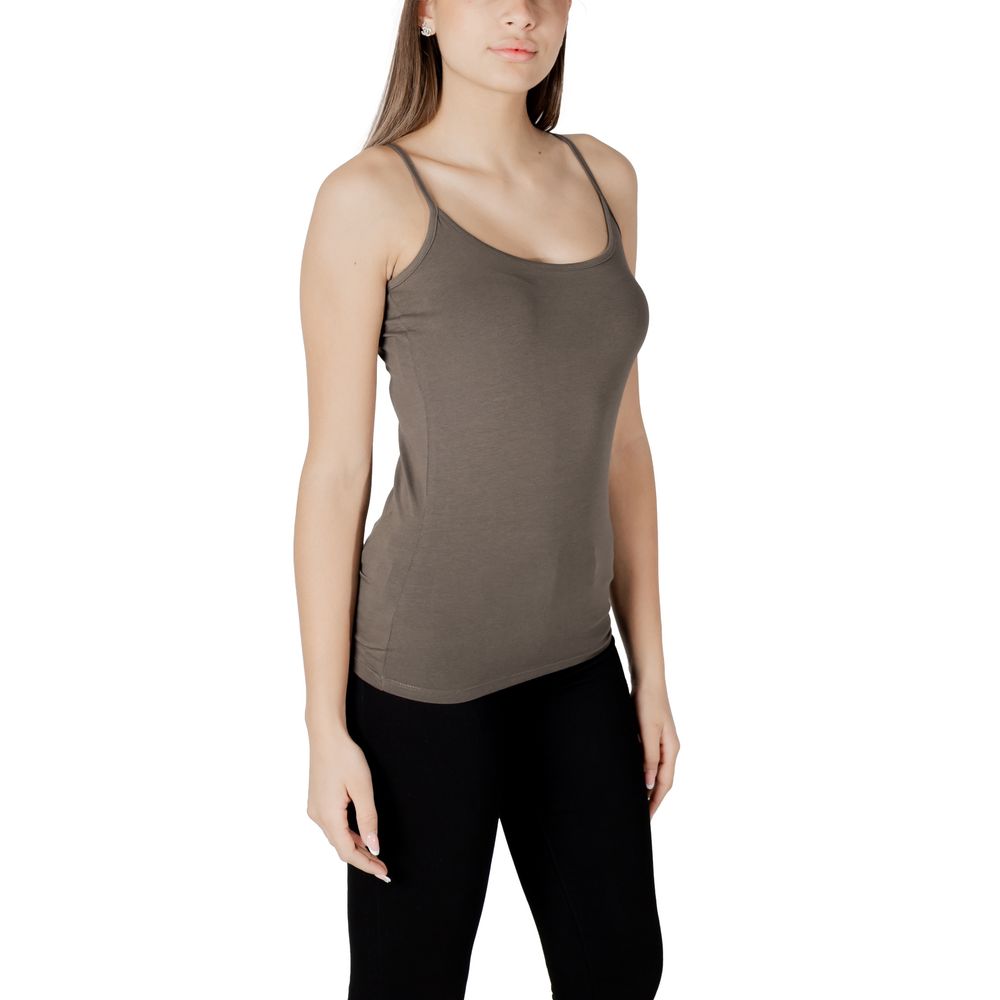 Morgan De Toi Green Cotton Tank Tops with thin straps and rounded neckline, shown on model, ideal for versatile styling and layering.