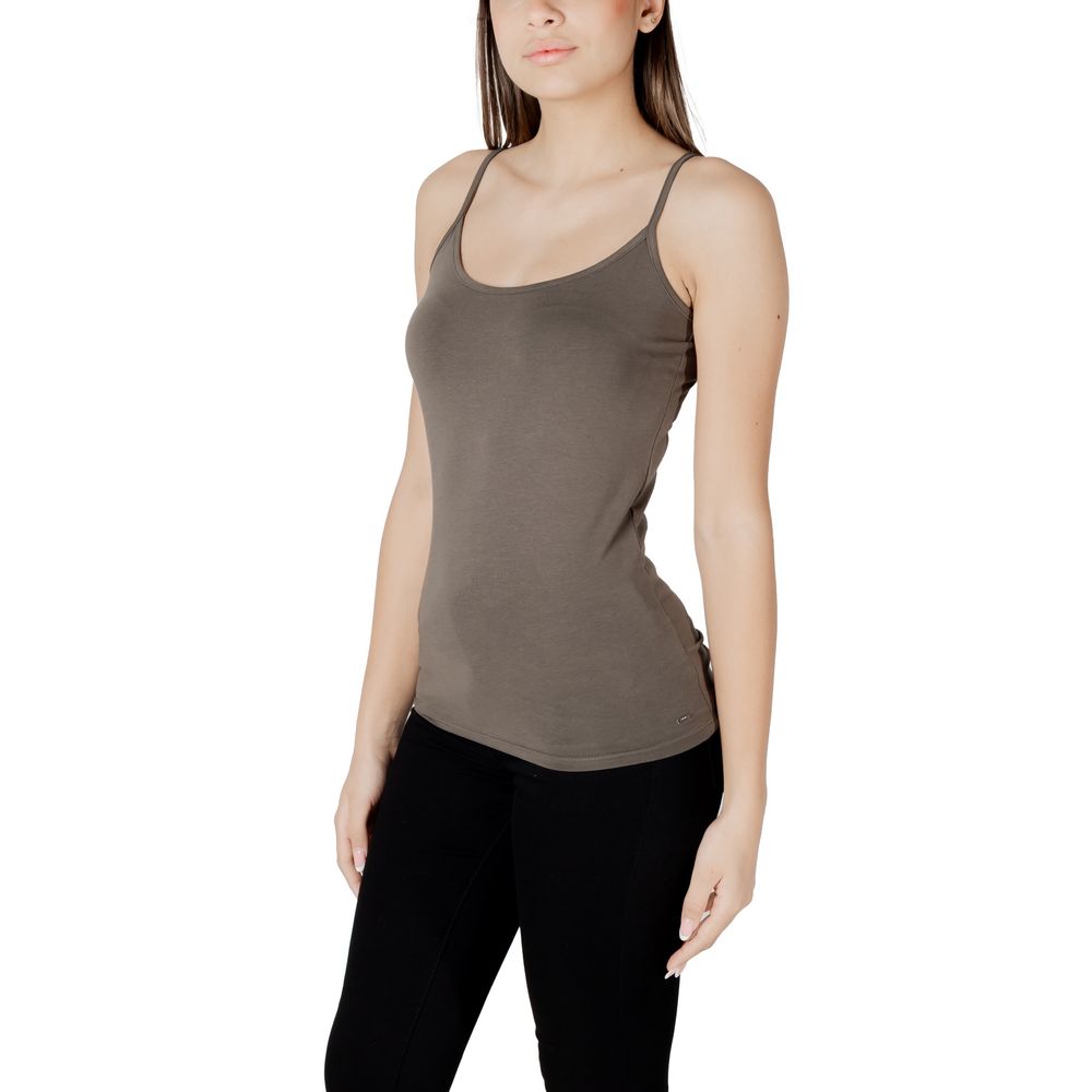 Morgan De Toi Green Cotton Tank Tops with minimalist design, featuring thin straps and a snug fit, ideal for layering and casual wear.