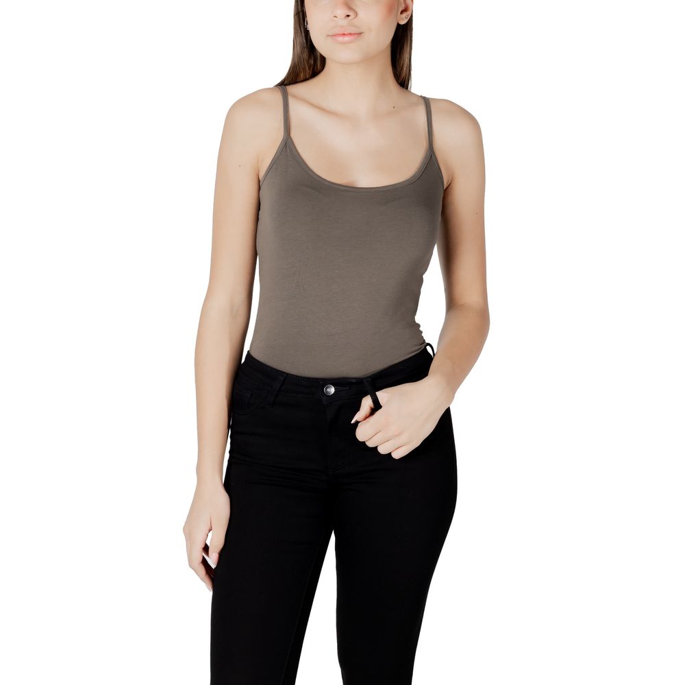 Woman wearing Morgan De Toi Green Cotton Tank Tops with minimalist design and thin straps, ideal for layering or casual wear.
