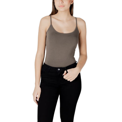 Woman wearing Morgan De Toi Green Cotton Tank Tops with minimalist design and thin straps, ideal for layering or casual wear.