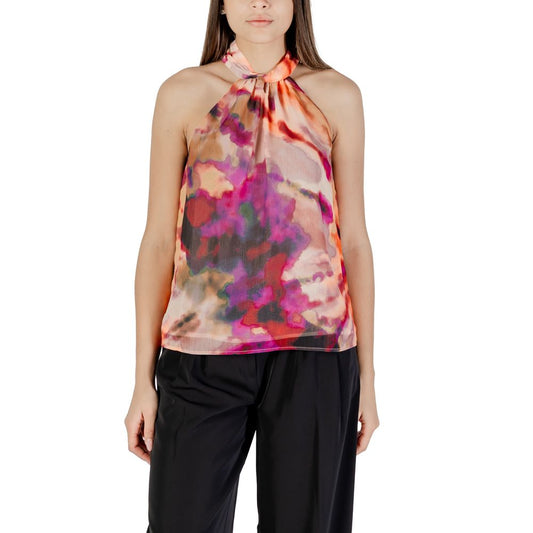 Morgan De Toi Pink Recycled Polyester Blouse with artistic pattern and halter neck, elegant and sustainable fashion choice for women.