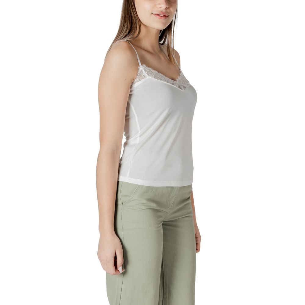 Woman wearing Morgan De Toi White Modal Tank Top with lace details