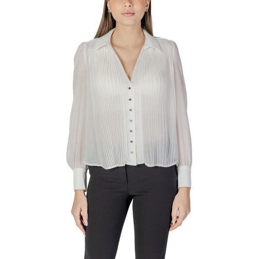 Morgan De Toi White Polyester Blouse with pleated detailing and long sleeves