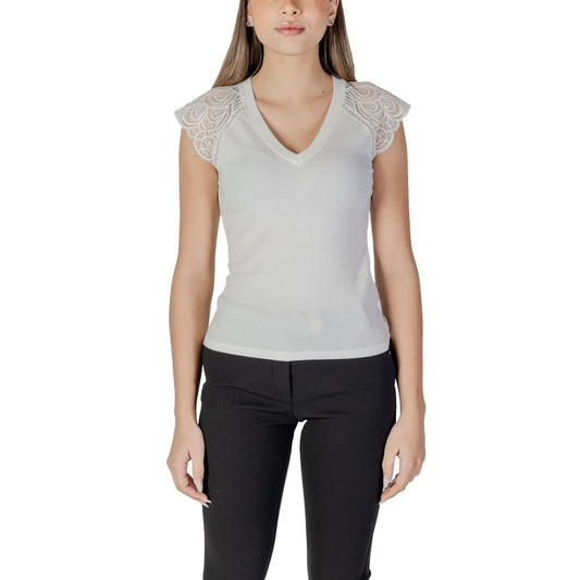 Morgan De Toi White Recycled Polyester Tank Tops with lace flutter sleeves, enhancing a refined and contemporary style for women.