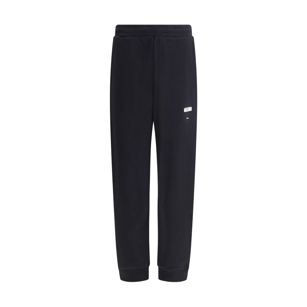 Moschino Black Cotton Joggers (Workout Pants) with brand logo, elastic waistband, and snug fit, 100% cotton, season AW25.