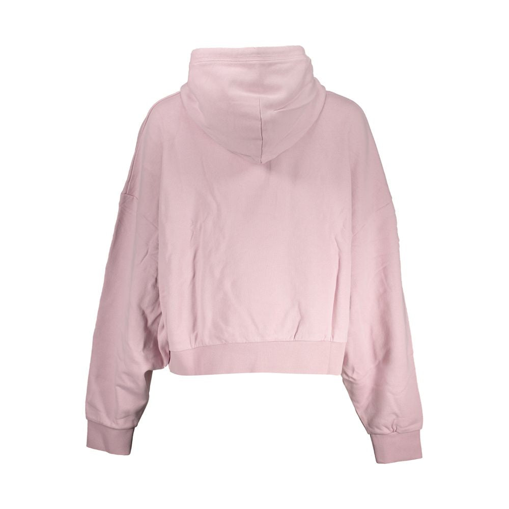 Back view of Napapijri Pink Cotton Women Sweater with hood, showcasing cozy design and luxury appeal.
