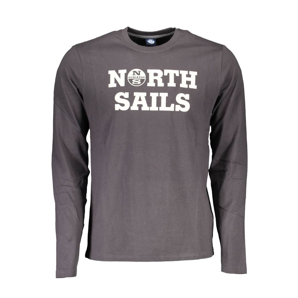 North Sails Brown Cotton Men T-Shirt with long sleeves and logo print.