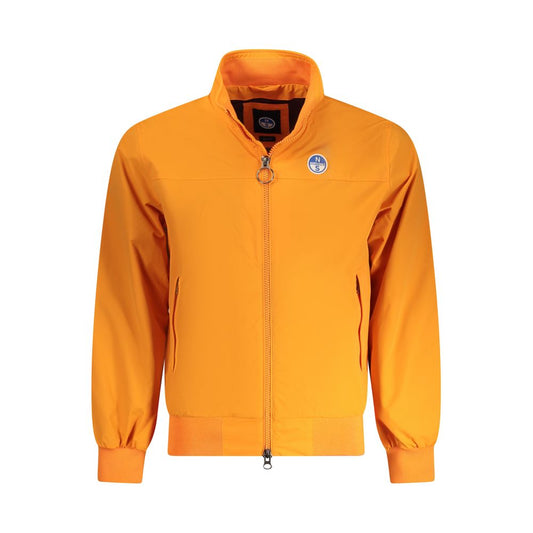 North Sails Orange Polyamide Men Jacket, vibrant slim-fit with functional pockets, perfect outerwear for modern style and practicality.