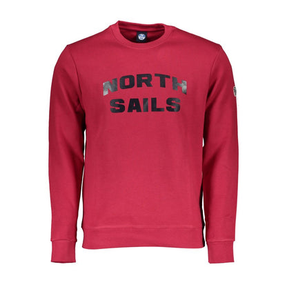 North Sails Red Cotton Men Sweater with logo, crew neck, long sleeves, blending comfort and style for bold casual wear.