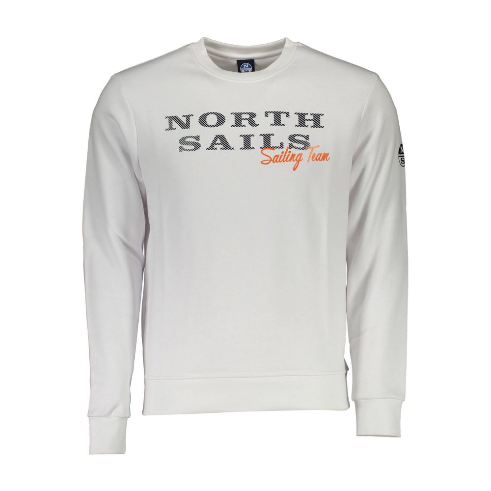 North Sails White Cotton Men Sweater with crewneck and logo print, perfect blend of comfort and style, crafted with cotton and polyester.