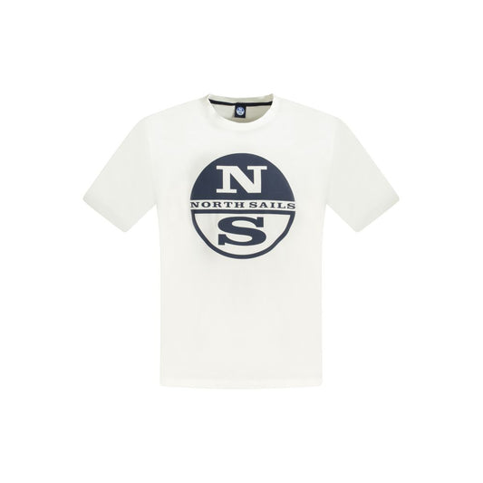 North Sails White Cotton Mens TShirt with logo print, 100% cotton, perfect for casual wear and comfort.