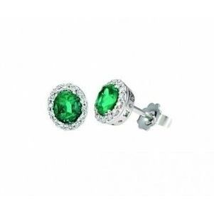 Beautiful emerald stud earrings ORECCHINI RECARLO MOD. E33CC251_SM with sparkling diamond halo