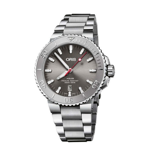 ORIS MOD. AQUIS DATE RELIEF stainless steel wristwatch, 43.5 mm case, sapphire dial, 30 ATM water resistance, Swiss-made, official packaging.