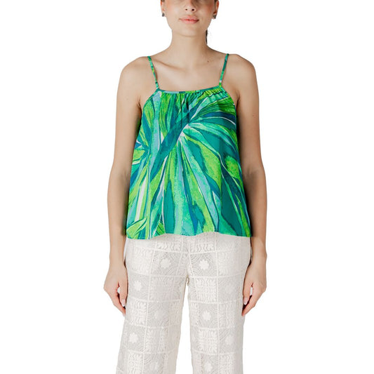 Woman wearing Only Green Viscose Tank Top with floral pattern