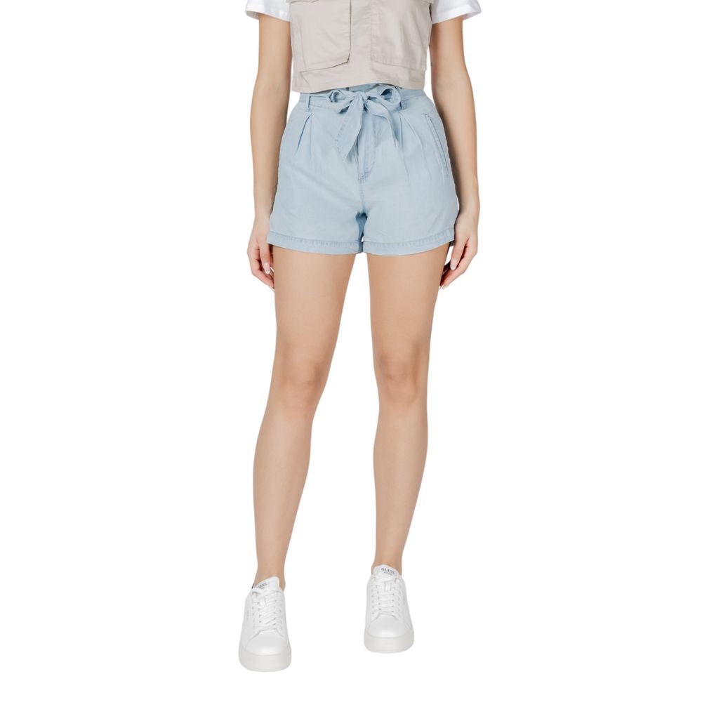 Only Light Blue Lyocell Shorts with high-waisted design and fabric belt for women, eco-friendly and comfortable summer wear.