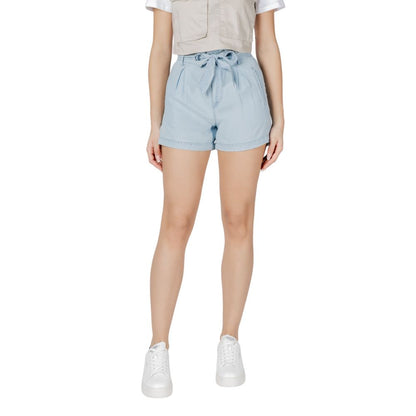 Only Light Blue Lyocell Shorts with high-waisted design and fabric belt for women, eco-friendly and comfortable summer wear.