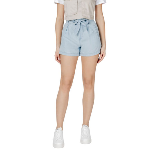 Only Light Blue Lyocell Shorts with high-waisted design and fabric belt for women, eco-friendly and comfortable summer wear.
