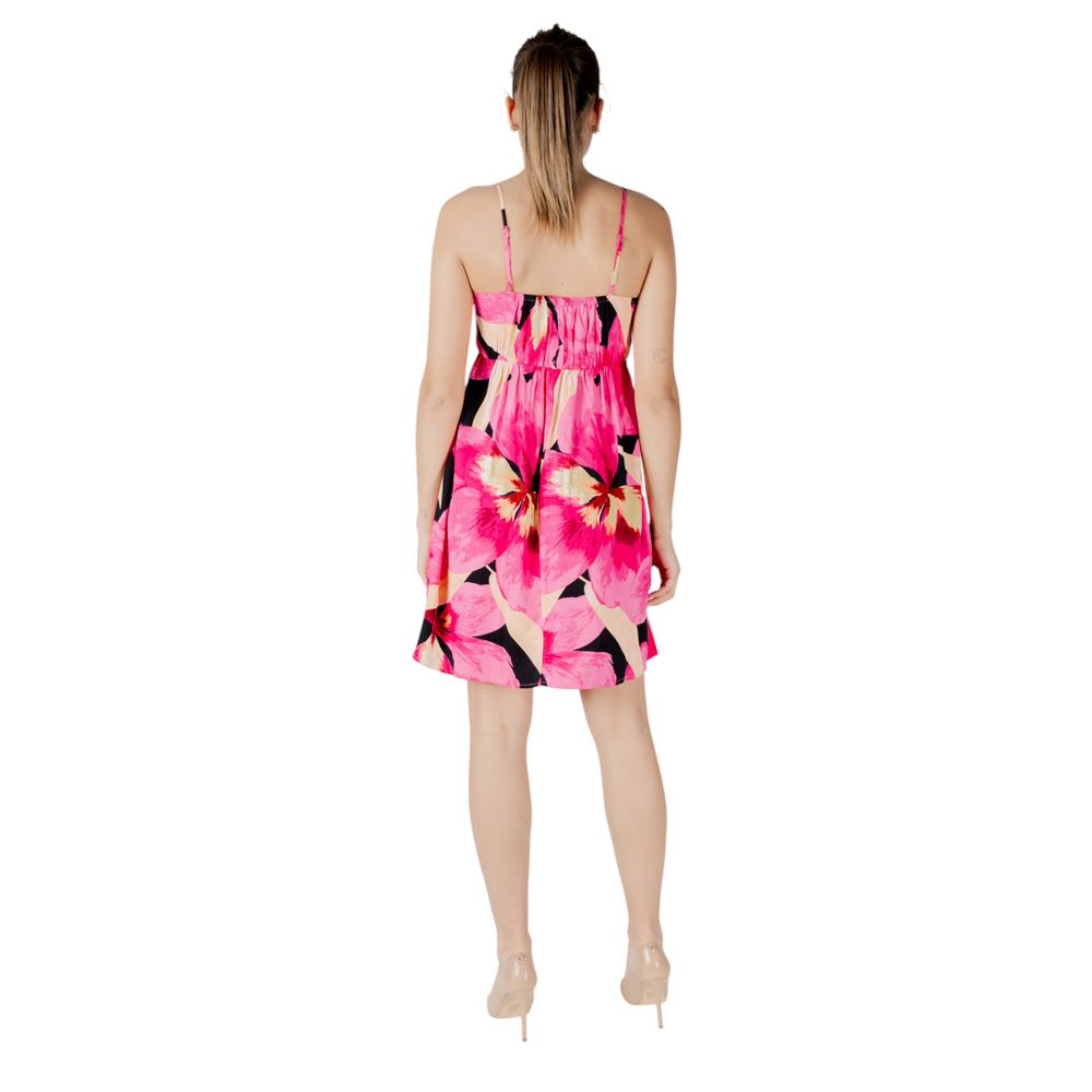 Back view of Only Pink Viscose Short Dress with floral design, V-neckline, and thin straps, perfect for summer casual occasions.