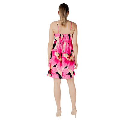 Back view of Only Pink Viscose Short Dress with floral design, V-neckline, and thin straps, perfect for summer casual occasions.