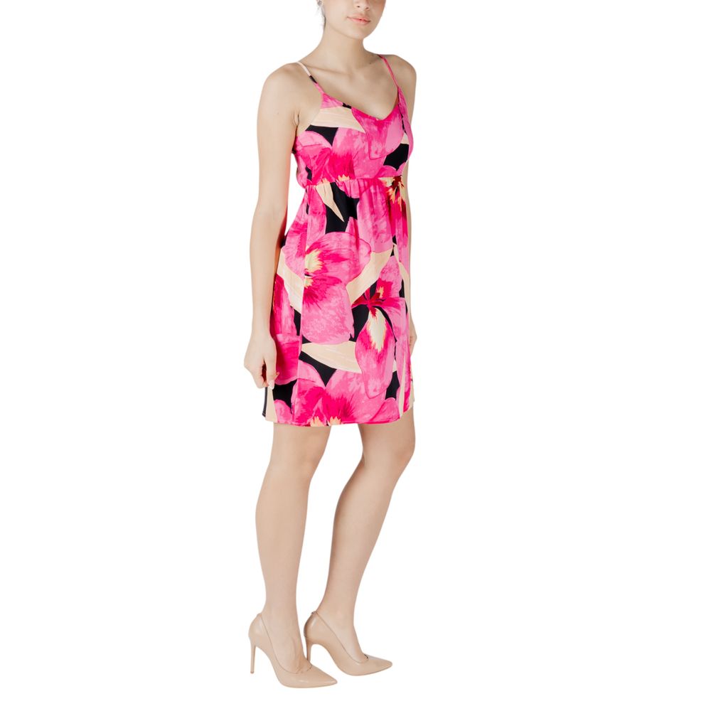 Only Pink Viscose Short Dress with floral pattern, thin straps, and V-neckline, perfect for casual summer occasions.