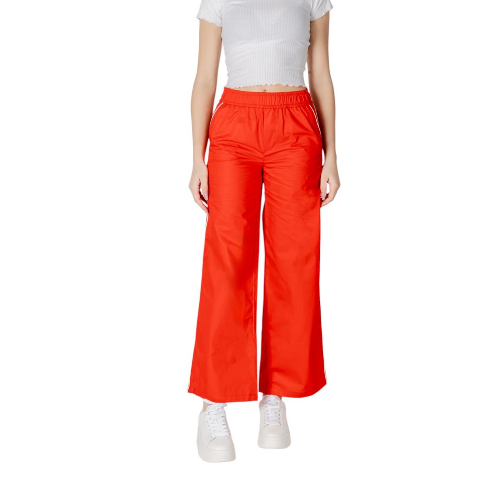 Only Red Cotton Casual Pants on a model with elastic waistband for a stylish and comfortable look