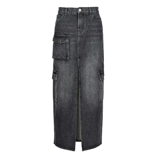 PINKO Black Cotton Skirt with zip closure, back, flap, and side pockets, long length.