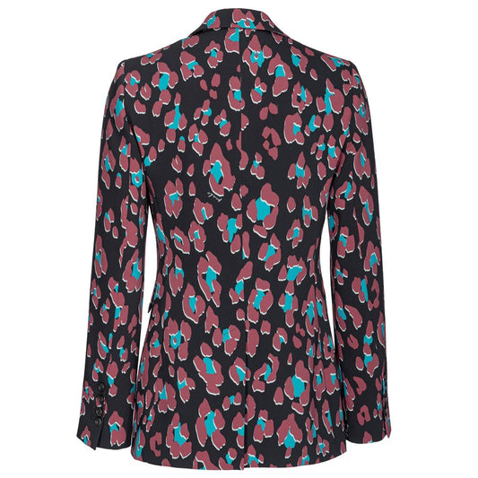 PINKO Black Polyester Suits & Blazer with colorful abstract pattern, classic lapel collar, long sleeves, and single-button closure.