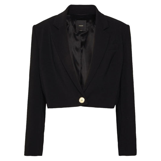 PINKO Black Polyester Women Blazer with gold buttons and chest pocket, chic tailored design.
