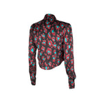 Back view of PINKO Black Viscose Shirt with abstract print, featuring button fastening and central slit, classic collar design.