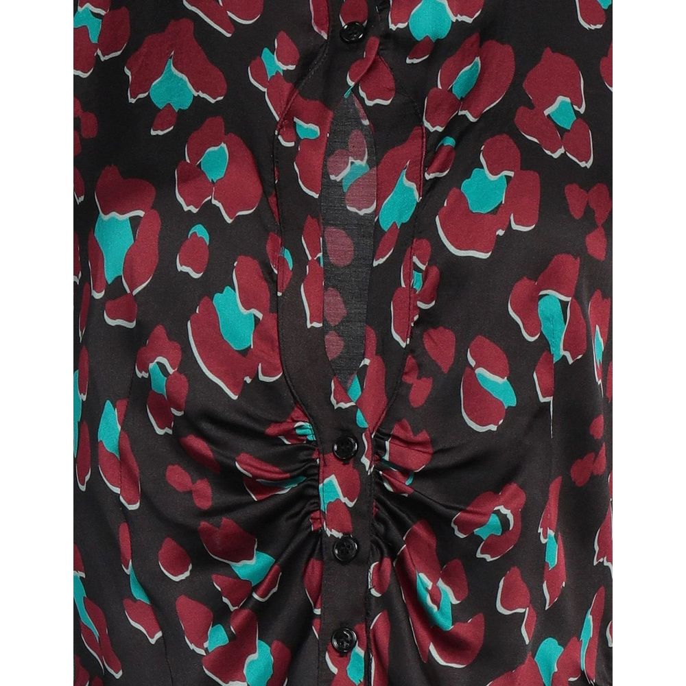 Close-up of PINKO Black Viscose Shirt with abstract print and button fastening detail.