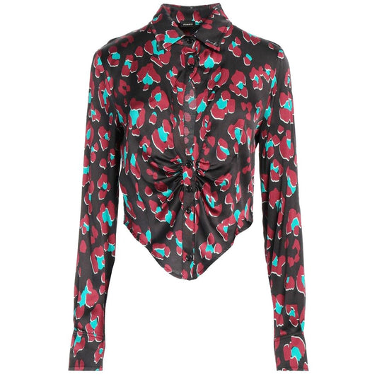 PINKO Black Viscose Shirt with abstract print, button fastening, central slit, and classic collar, ideal for stylish occasions.