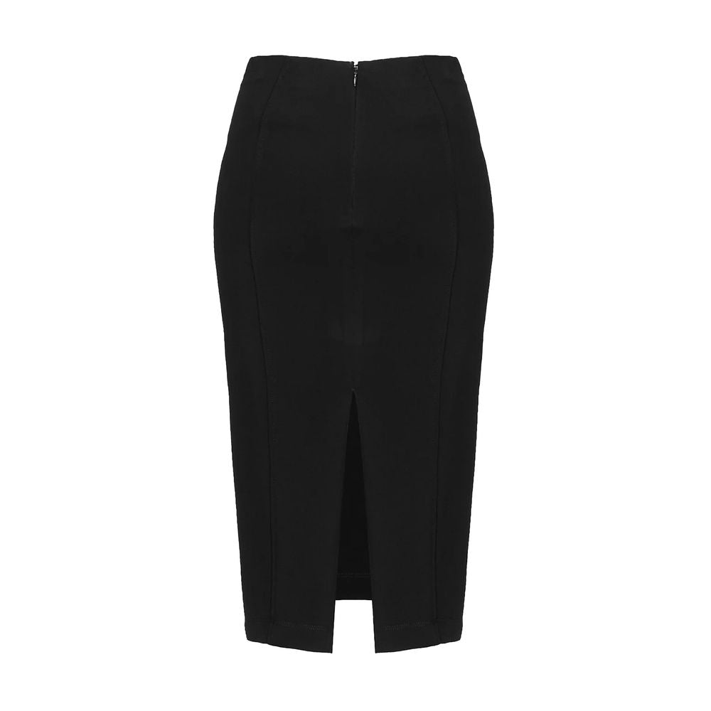 PINKO Black Viscose Skirt with rear zip closure, slim fit, stretch technical fabric, rear slit, made in Italy.