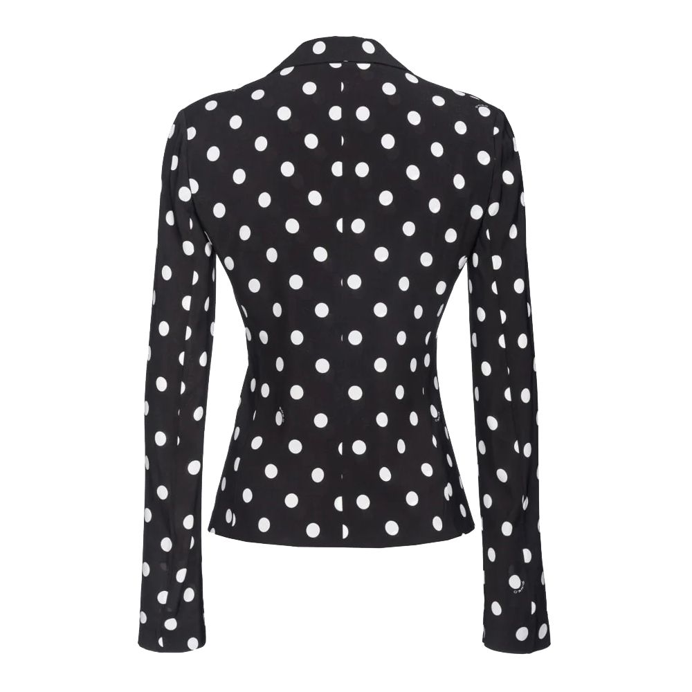 Back view of PINKO Black Viscose Women Blazer with polka dot print, showcasing tailored fit and sleek lapels, perfect for office or evening wear.