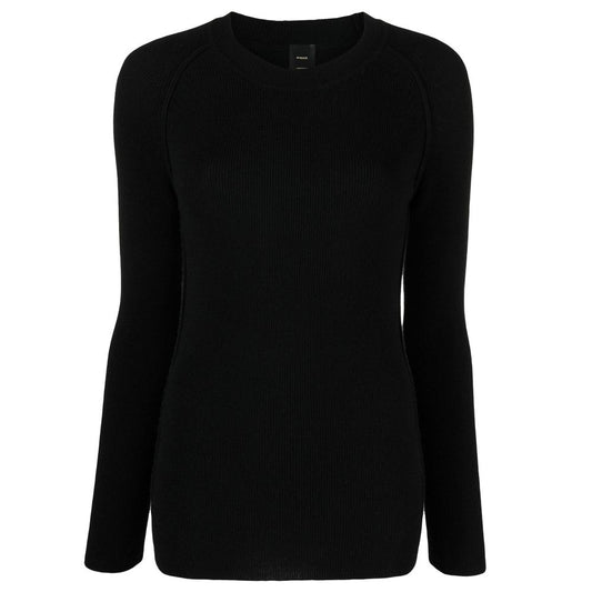 PINKO Black Wool Sweater - Ramarro crew neck with metal logo detail on back, long sleeves, elegant and stylish design.