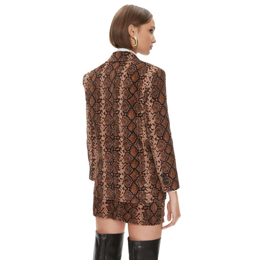 Back view of PINKO Brown Cotton Women Blazer with python print, highlighting bold design and tailored sophistication.