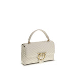 PINKO Love Lady Handbag with quilted design, gold-plated Love Birds logo, sliding chain strap, and flat handle, AW25 collection, 27x27x7 calf leather.