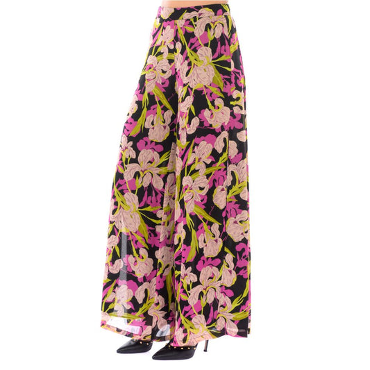 PINKO Multicolor Viscose Women Trouser with floral prints and wide leg openings, showcasing a vibrant and bold fashion statement.