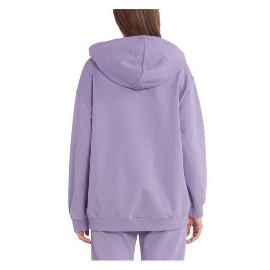Back view of PINKO Purple Cotton Women Sweater showcasing hooded design and luxurious fabric.