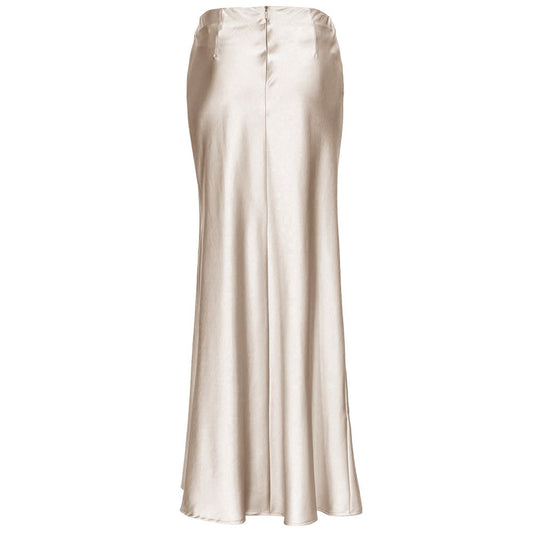 PINKO White Polyester Skirt with hammered satin, front slit, and back zip fastening, elegant and stylish design.